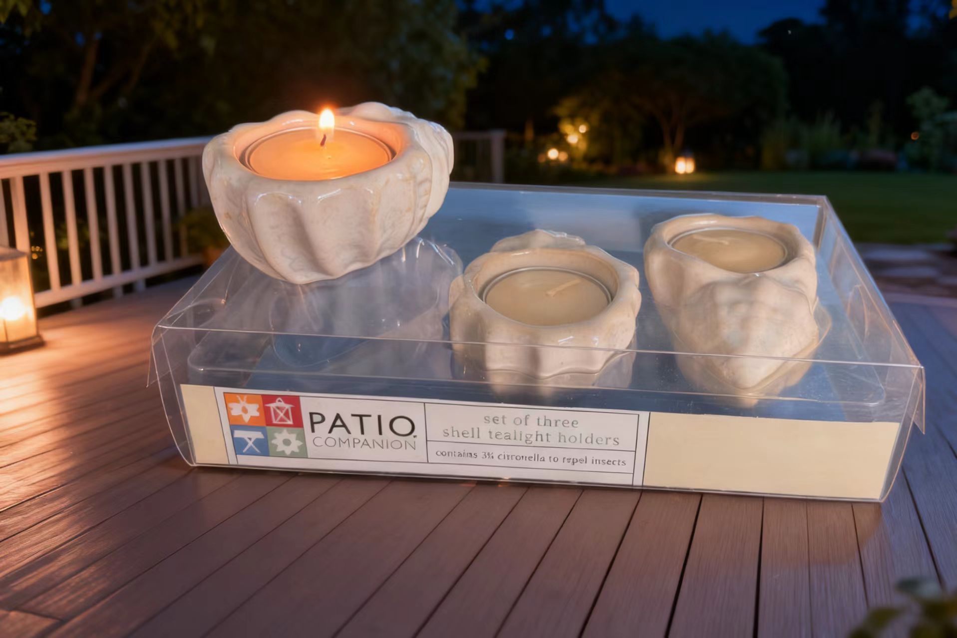 3pk Ceramic Conch Tealight Holders